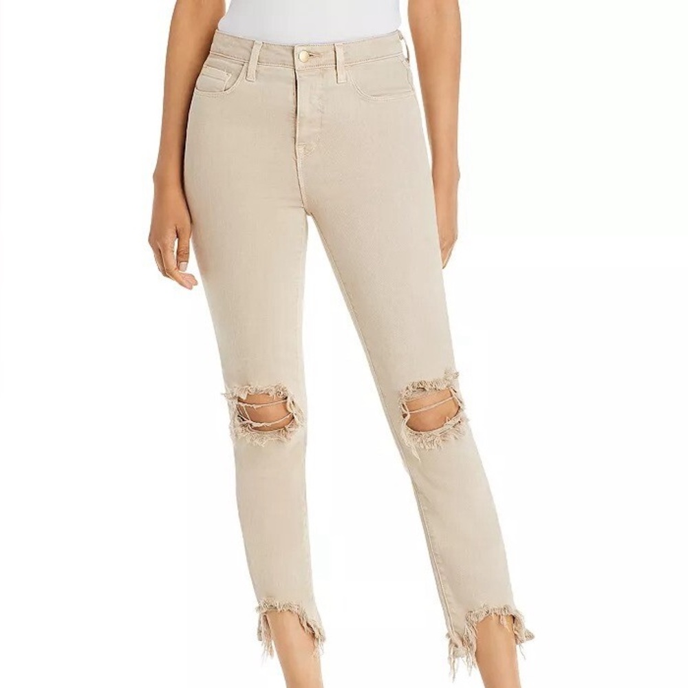L'AGENCE Distressed Taupe Skinny Jeans